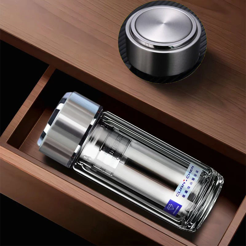 高颜值泡茶分离水杯双层玻璃杯加厚车载防爆水杯男士耐高温商务杯