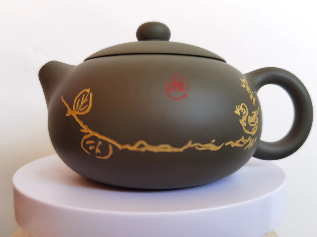 墨绿沉香泥，西施壶型堆绘工艺原矿紫砂茶具凤鸣套装公道紫砂壶