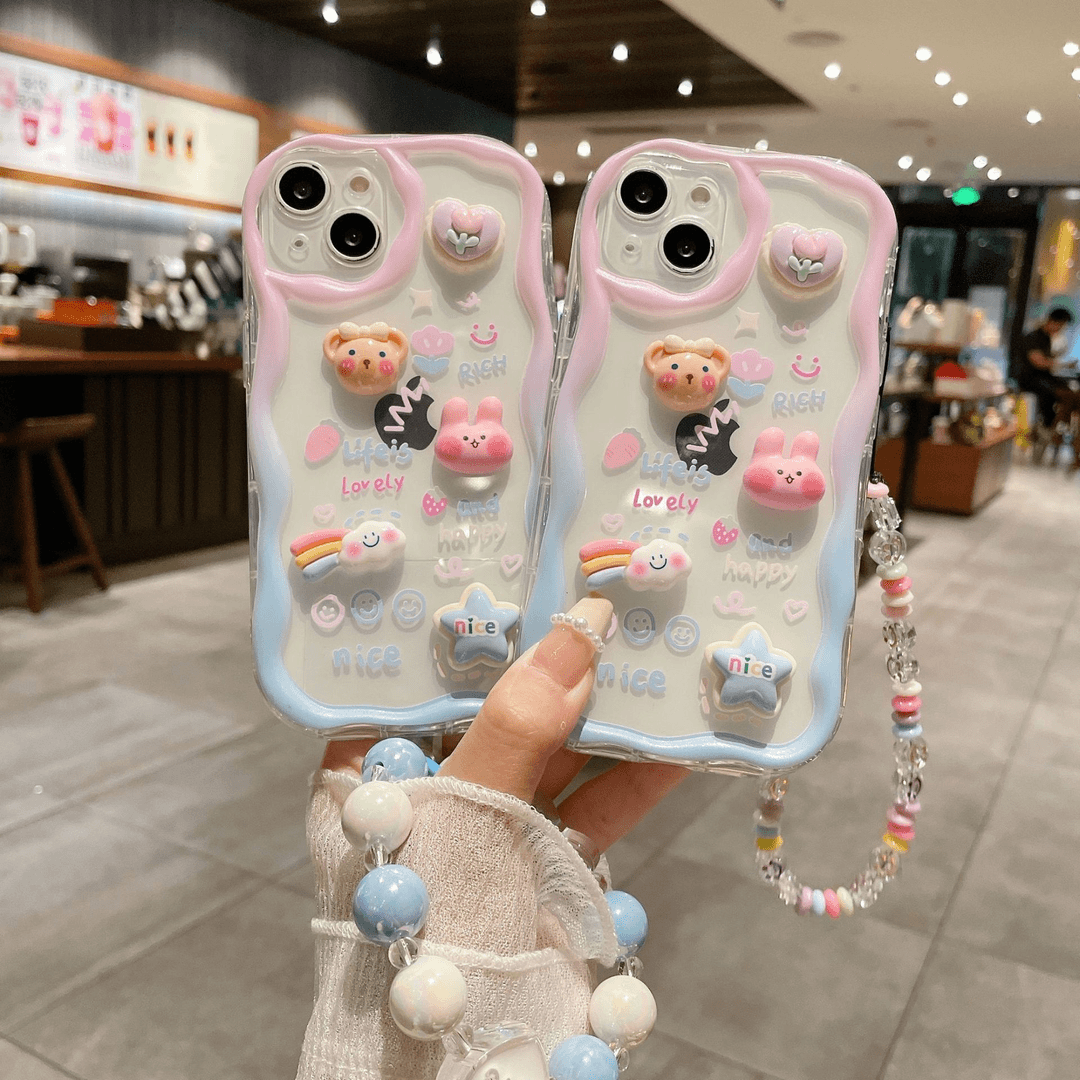 立体波浪适用iPhone15可爱兔子卡通手机壳保护套