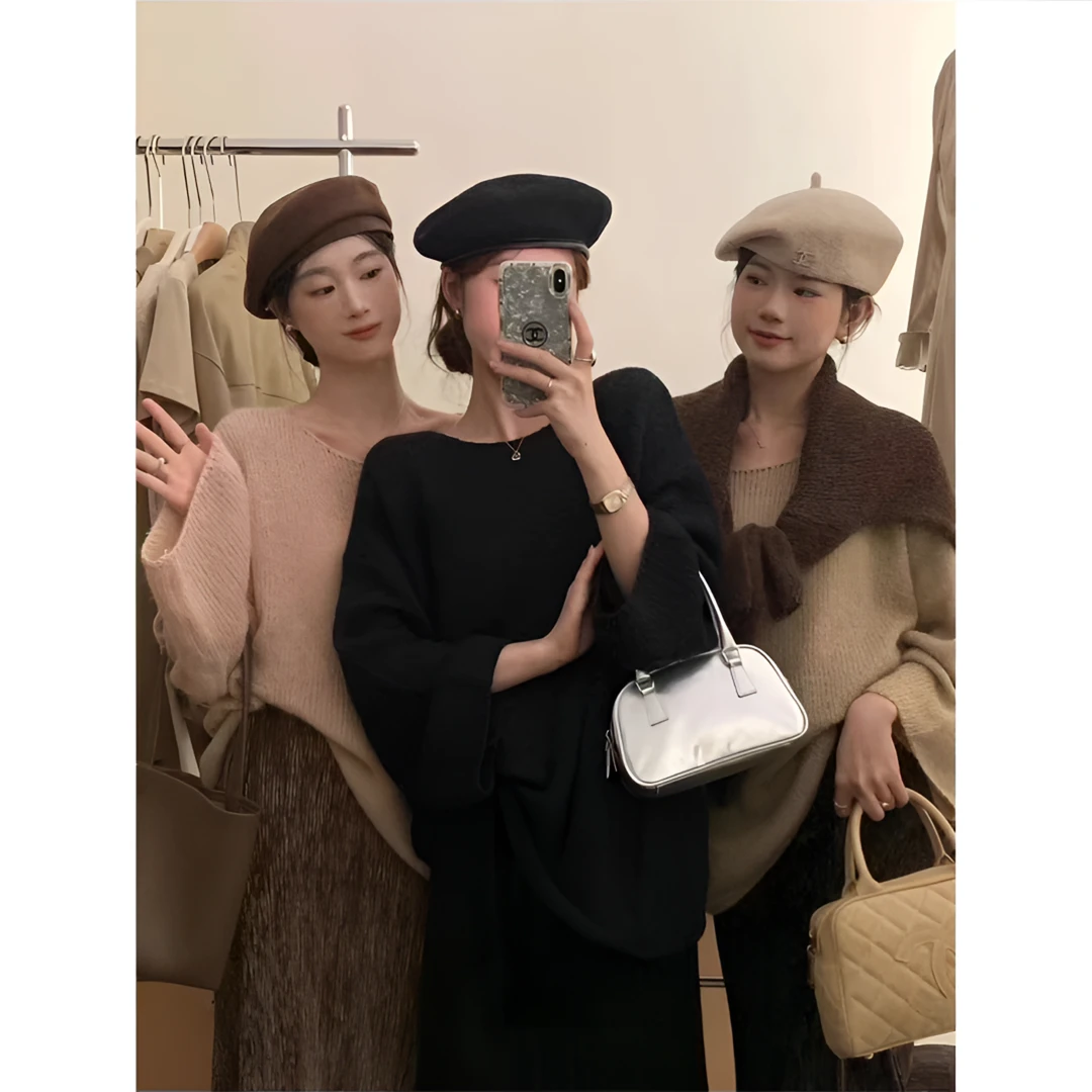 福利--拍下选择对应的编码--秋冬圆领时尚长袖宽松慵懒风毛衣女