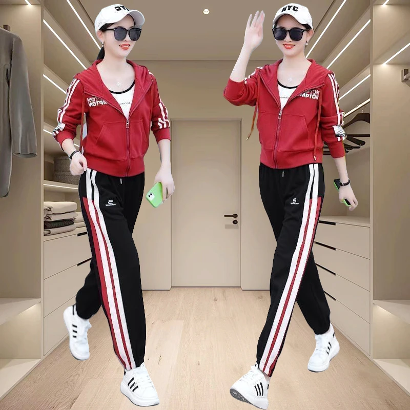 棉时尚显瘦休闲时尚套装秋季新款韩版连帽短外套百搭长裤两件套女