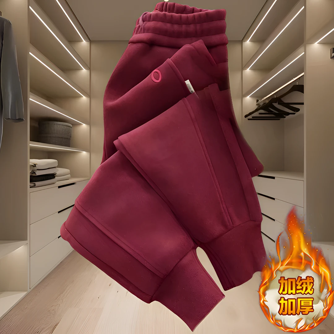 新款秋冬季百搭加绒加厚款保暖束脚裤子女士时尚百搭休闲运动卫裤
