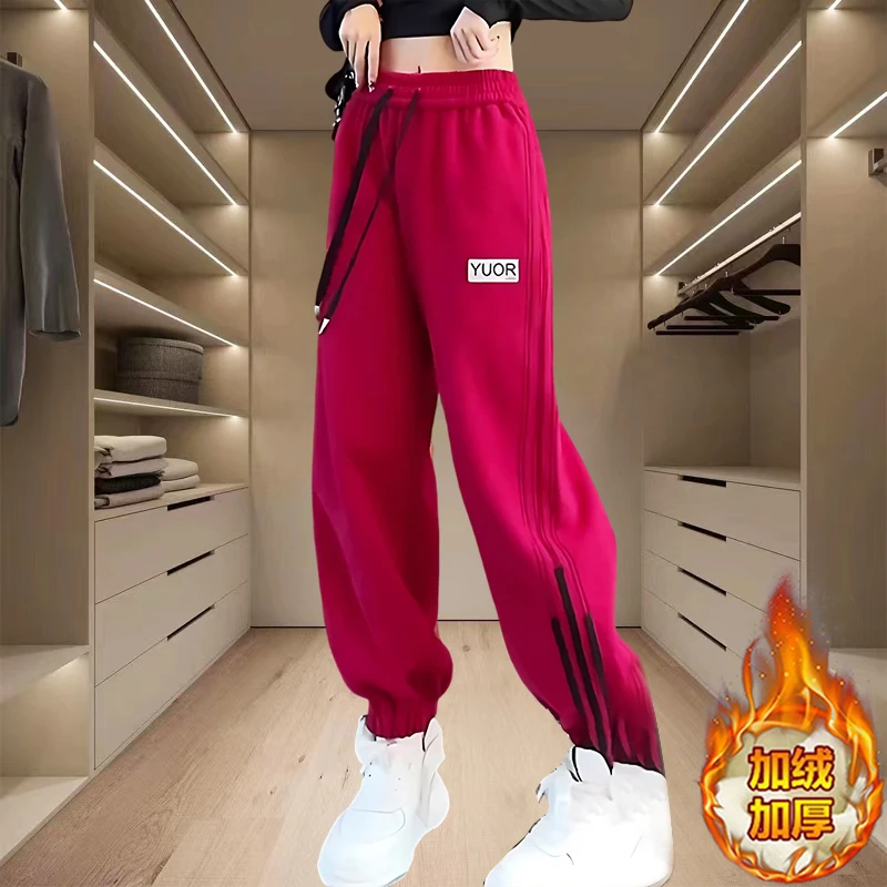 新款一条过冬的裤子束脚直筒裤爆款新款秋冬款长裤加绒加厚裤子女