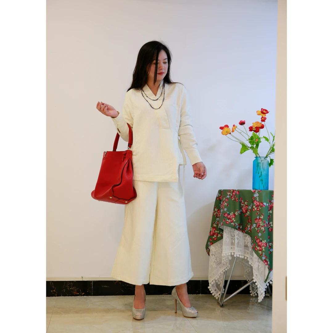 女装白色阔腿裤套装百搭气质时尚休闲女士秋冬长袖宽松宽松韩版款