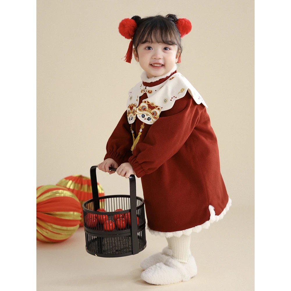 【启萌】拜年服龙娃绣花冬季儿童中国风连衣裙新年衣服C4W135