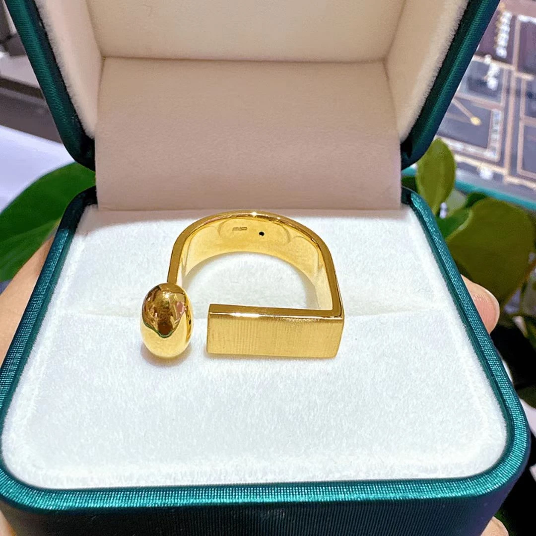 1067足金戒指5D无氢精工工艺马蹄D型戒指 小众款黄金戒指金戒指女