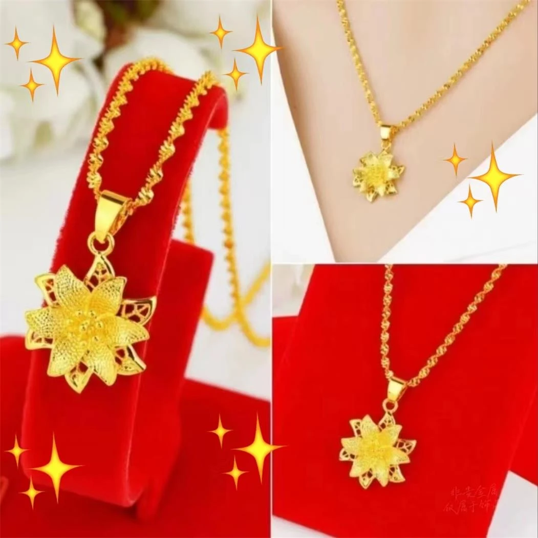 铜合金吊坠 铜合金【百合花吊坠+水波纹链】 百搭 时尚 气质 精美