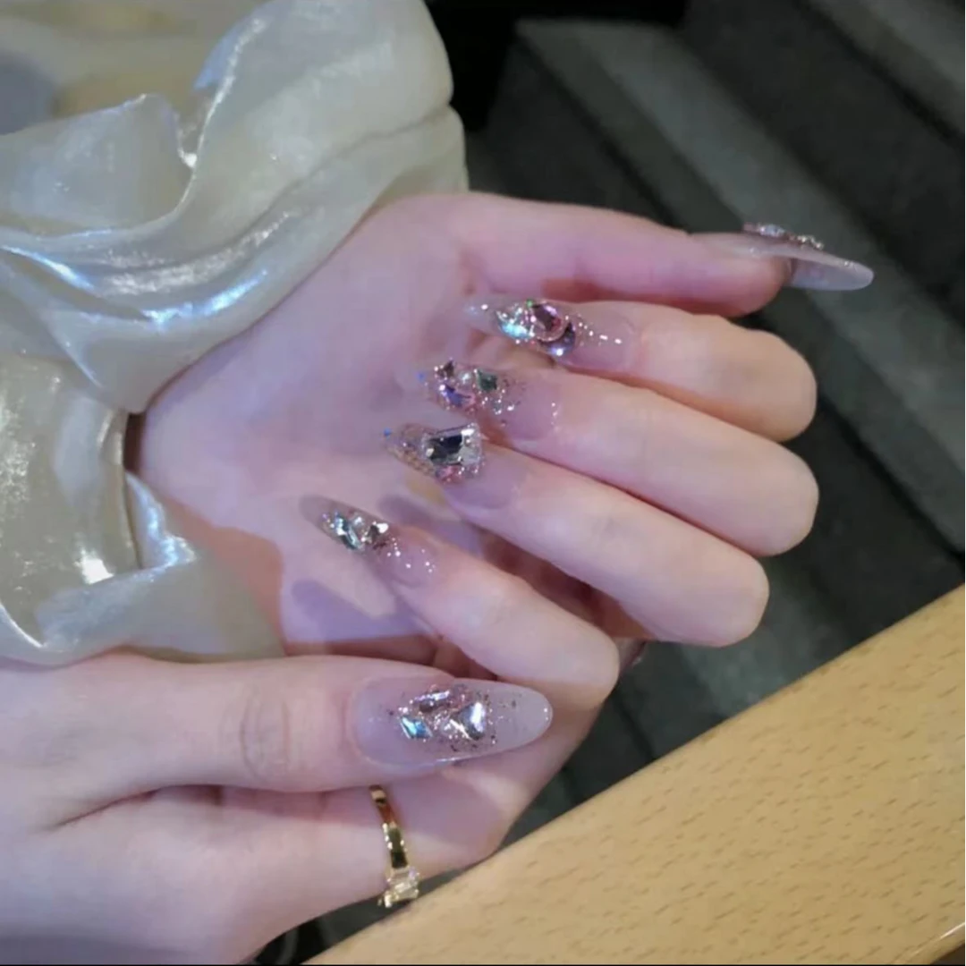 10【怦然心动】10片装手工气质爆闪满钻穿戴甲