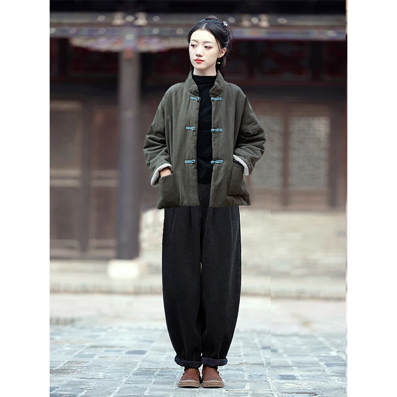 禅修居士服女款秋冬棉麻复古棉衣中国风夹棉加厚棉袄佛系禅意外套