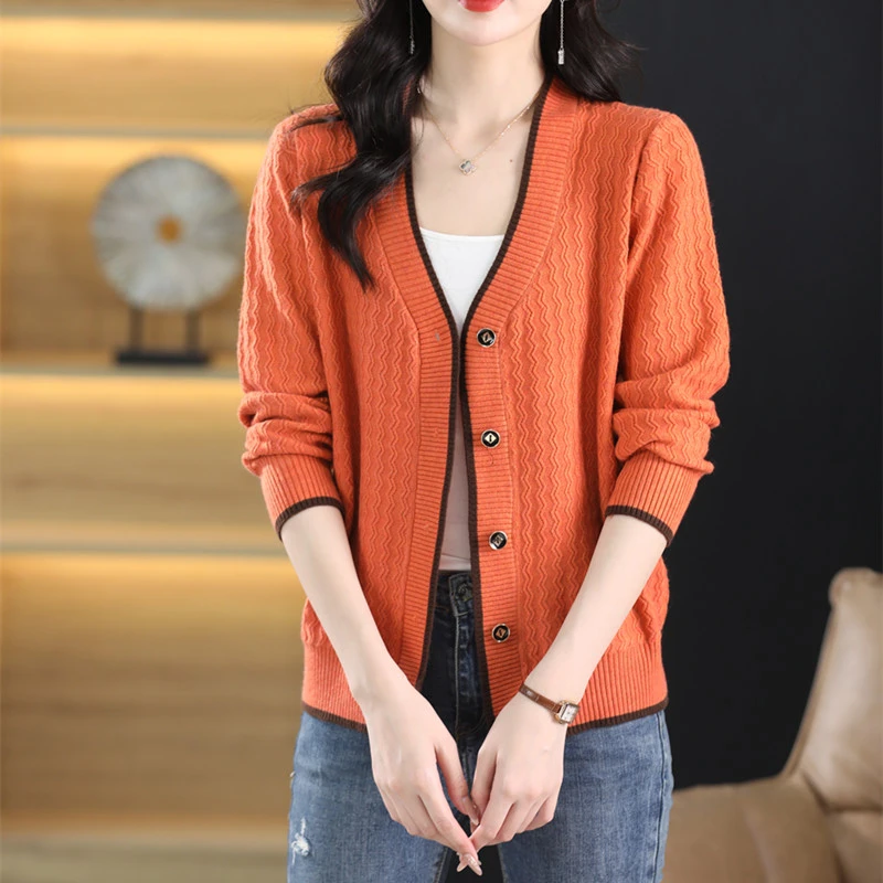 春秋新款妈妈装针织开衫女短款百搭时尚遮肉休闲长袖针织衫外套