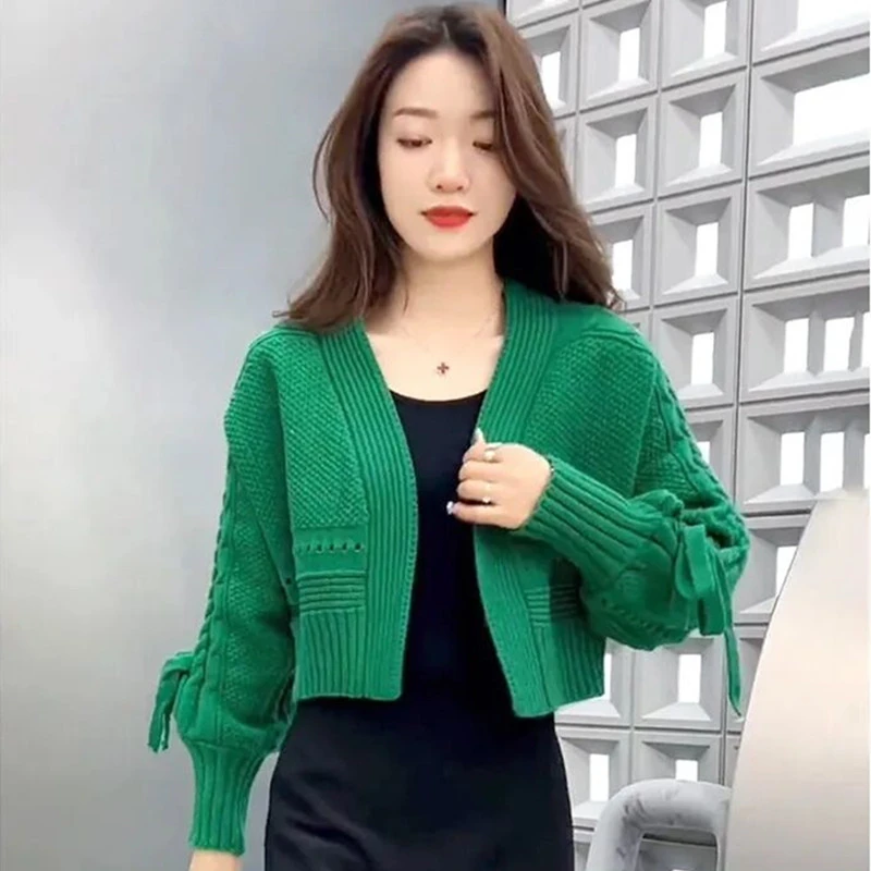 秋装新款灯笼袖披肩上衣女毛衣外套女洋气宽松短款外搭针织开衫