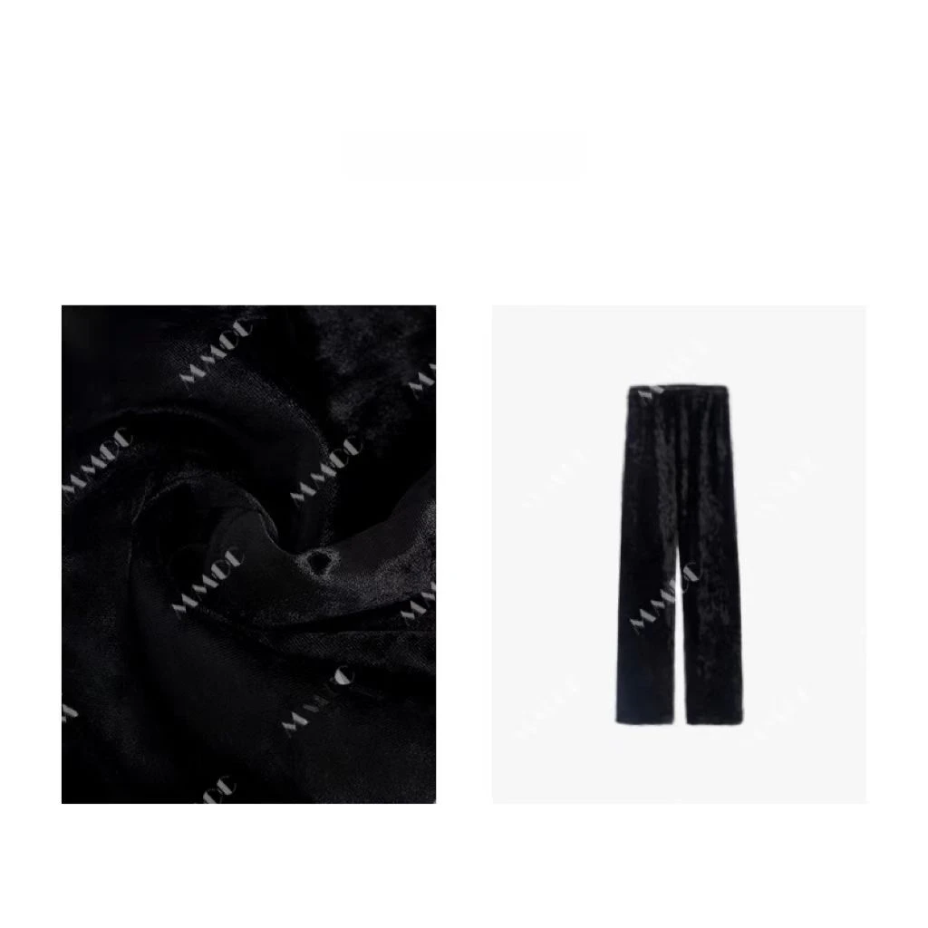 仫赐【入冬】金丝绒阔腿裤女2024高腰垂感宽松休闲压花长裤E7031