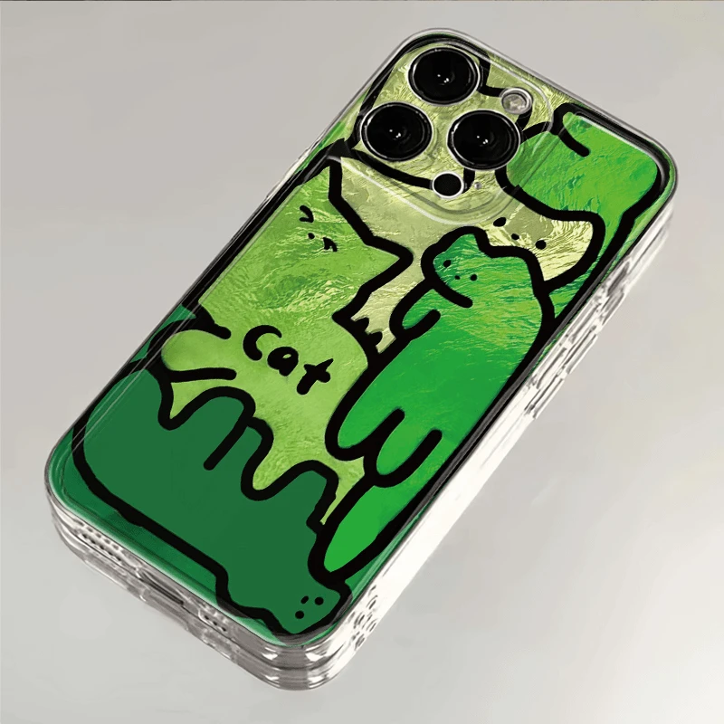 绿色猫咪适用苹果iPhone15/14promax华为手机壳13软12太空透壳11