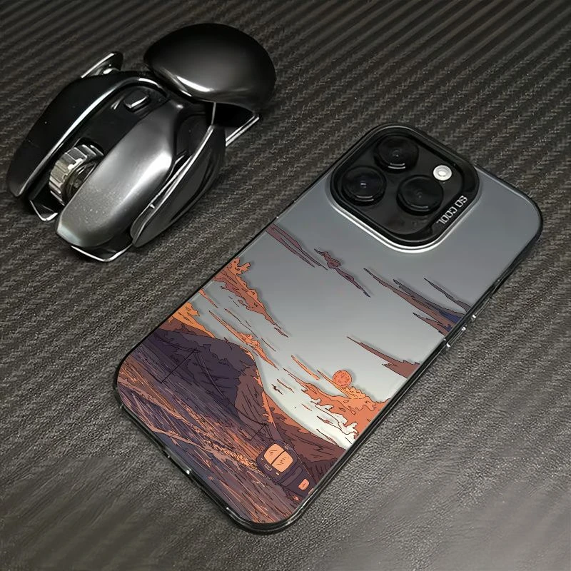 动漫晚霞苹果15promax手机壳iphone14/13元气11磨砂12/xr大孔软边