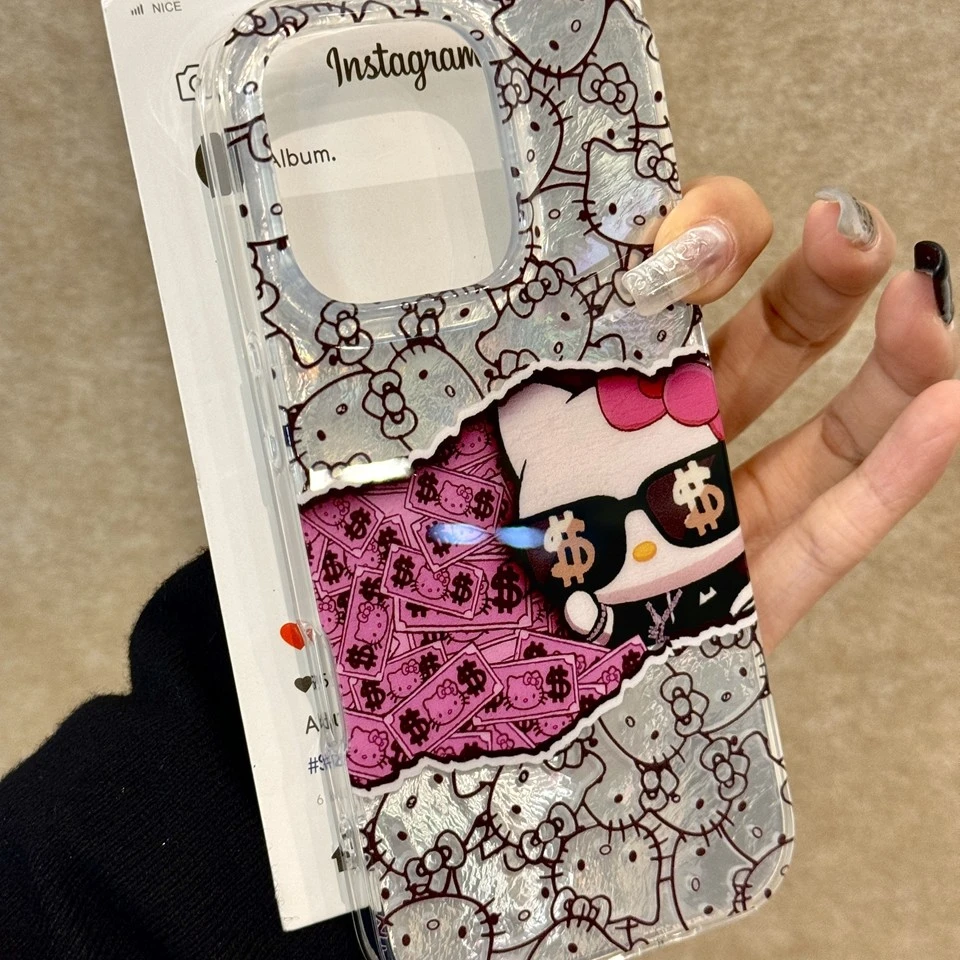 金钱墨镜KT猫适用苹果16/15iphone/14promax高级手机壳12冰川壳11