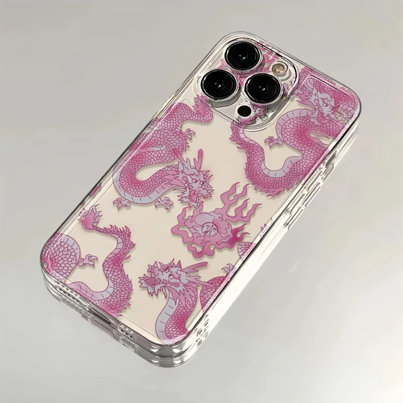 粉龙戏珠苹果华为iPhone15/14promax/13/12/11手机壳xs软xr太空壳
