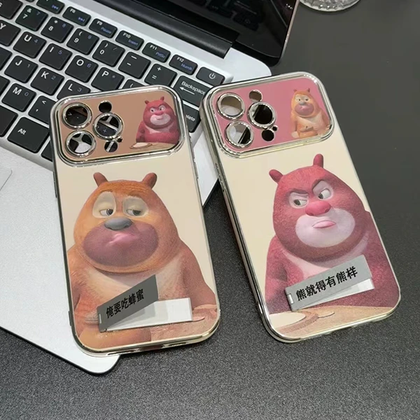 熊大熊二适用iPhone13苹果15promax手机壳14软12/11电镀大视窗