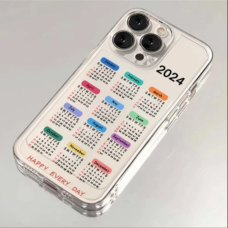 2024年日历图苹果iPhone15/14promax手机壳13软壳12太空壳11/xs/T