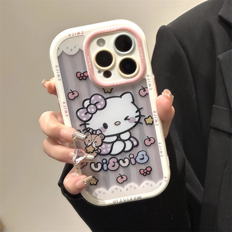 贴贴小熊KT猫适用苹果14手机壳iphone13promax/12新款11奶油壳软