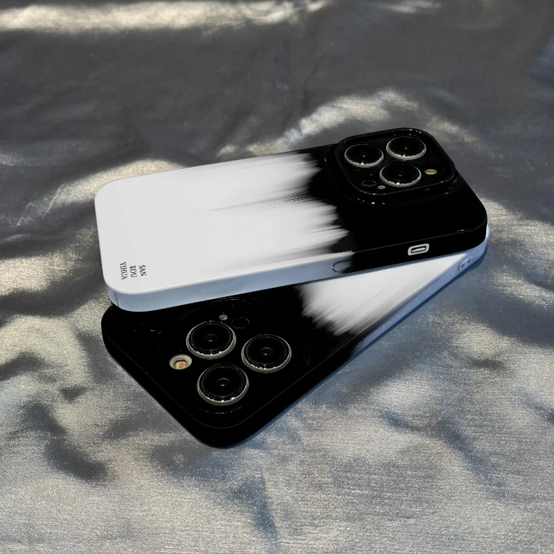 苹果小米vivo华为oppo高级晕染黑白iphone15pm手机壳14硬菲林壳13