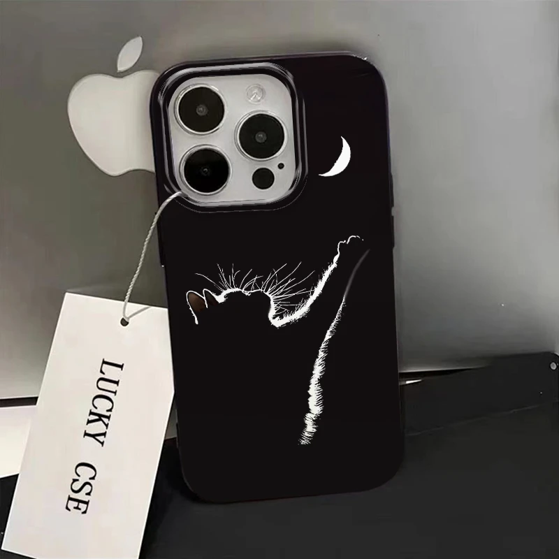 艺术月亮猫咪iPhone15promax苹果14手机壳13软12果冻壳11大孔xs/x