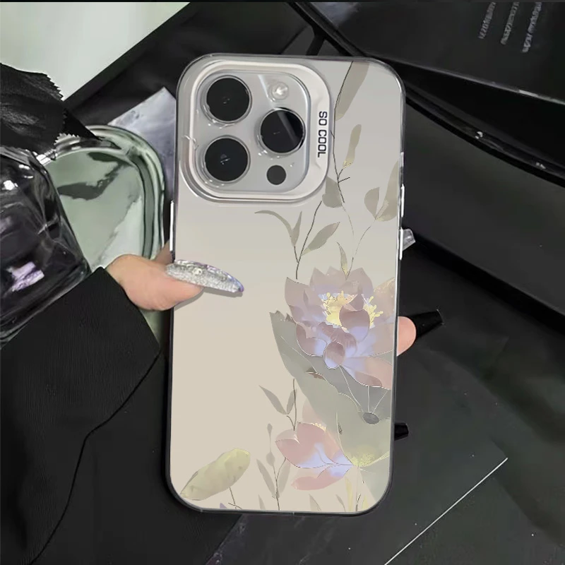 彩绘荷花苹果iPhone15promax手机壳14/13/12/11元气壳大孔xs软壳