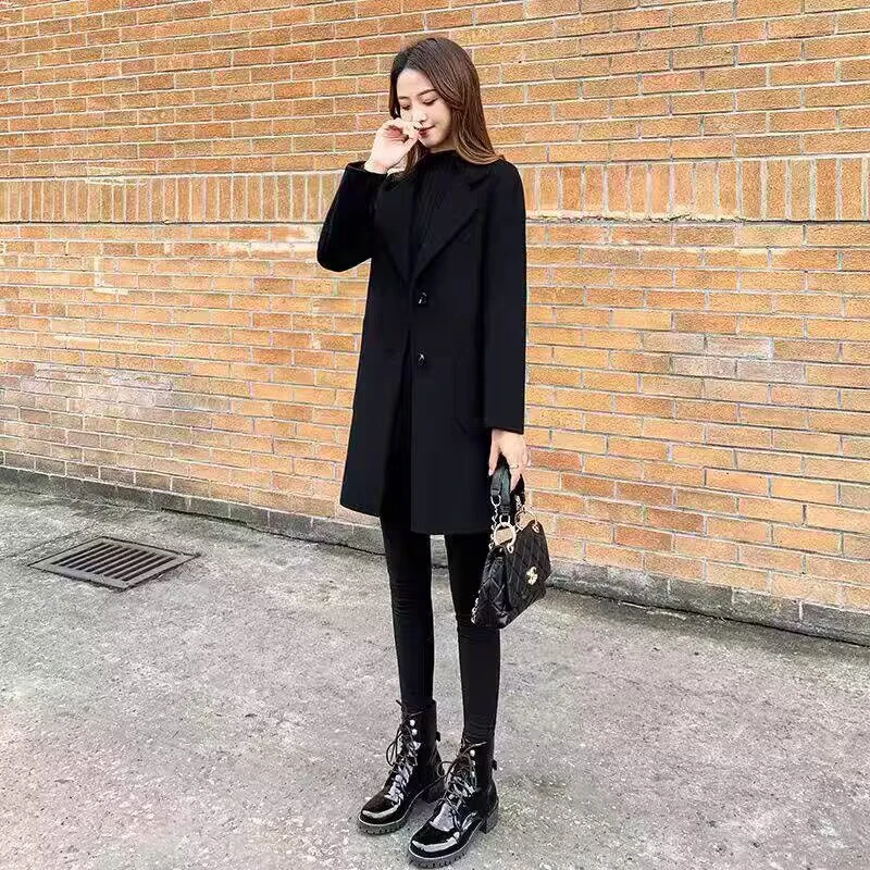 【琼姐姐专属-1】黑色双面绒外套小个子女中长新款冬季韩版大衣2233