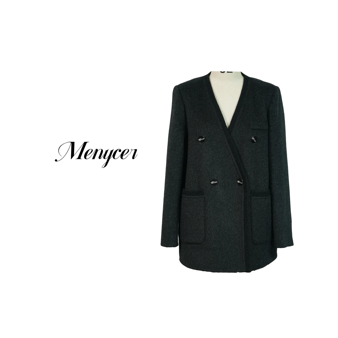 XM240347-100%绵羊毛时尚气质短款长袖百搭毛呢大衣