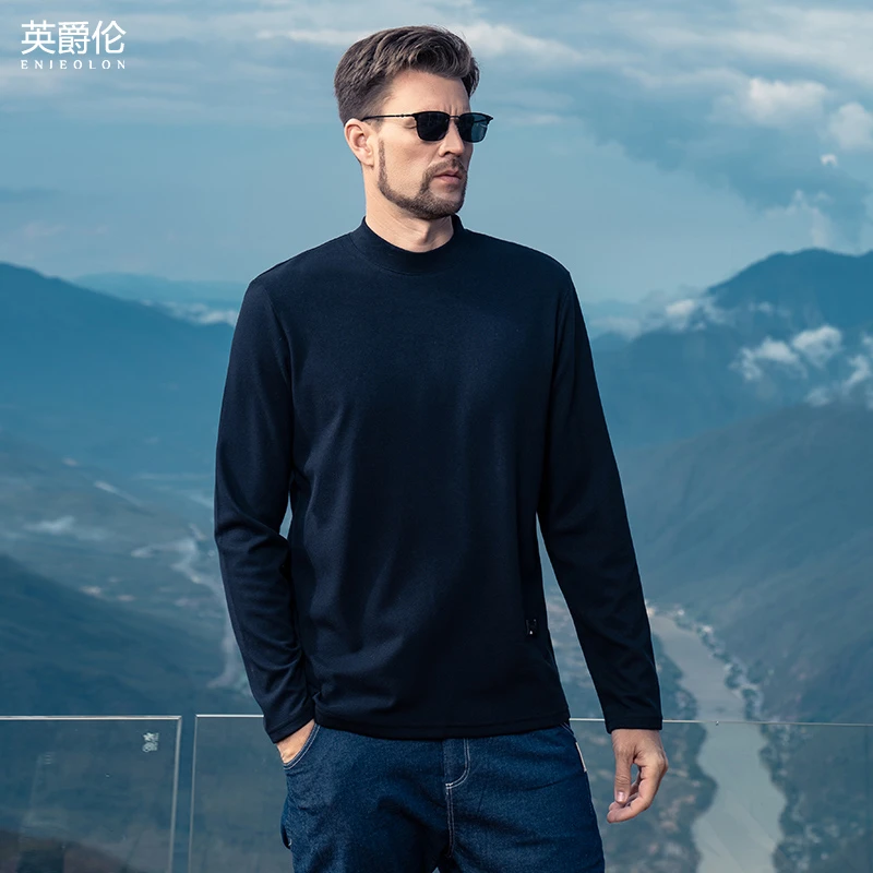 半高领长袖T恤男2025秋季新款欧美简约男装中领打底衫体恤RST9486