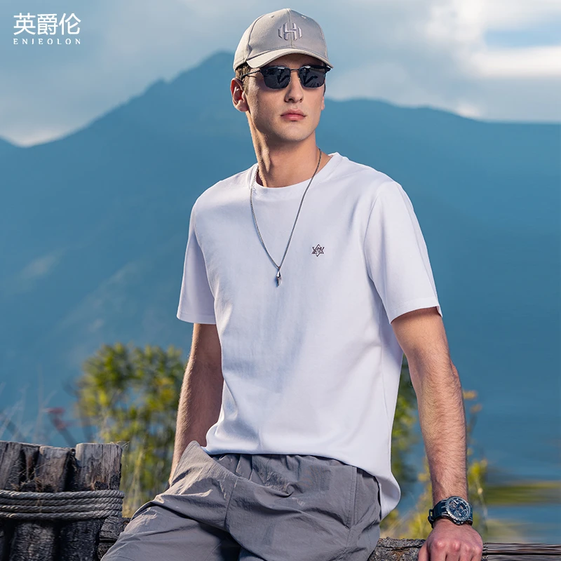 凉感冰丝男士短袖T恤夏季简约百搭刺绣半袖夏装打底体恤衫TX25