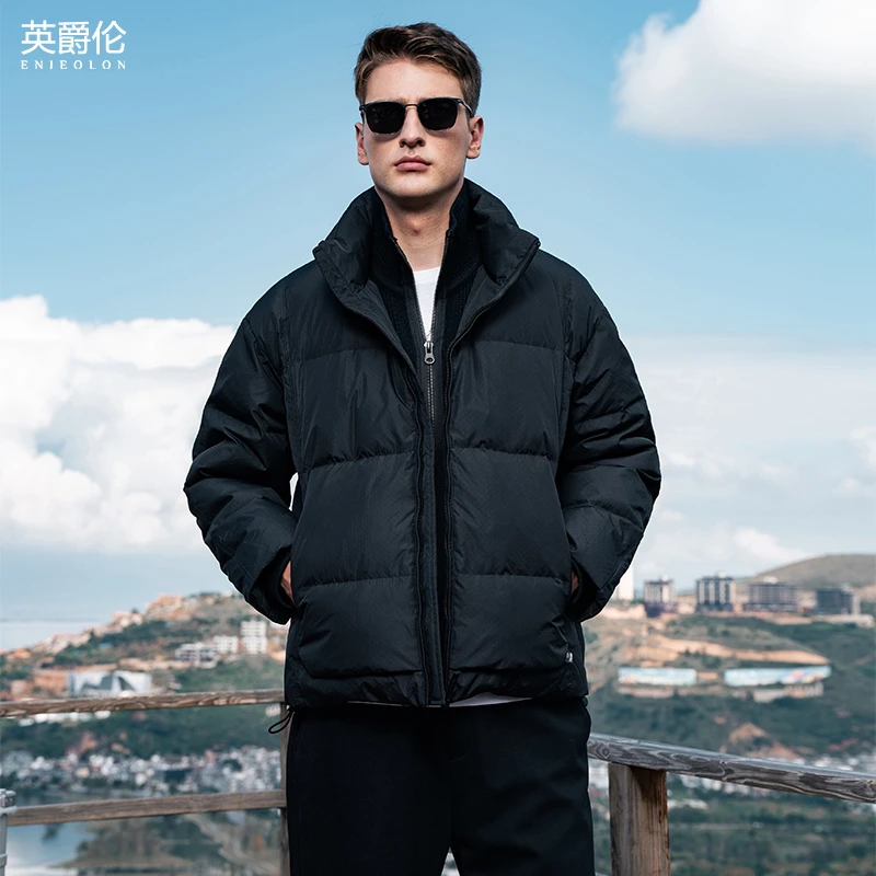 英爵伦90白鸭绒子立领羽绒服男士冬季新款防寒加厚短款面包服外套