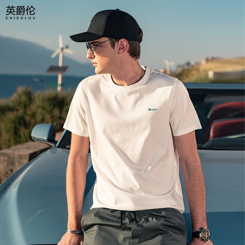 爽滑凉感冰爽棉短袖T恤男夏季百搭刺绣男装丝光棉半袖上衣服T8664