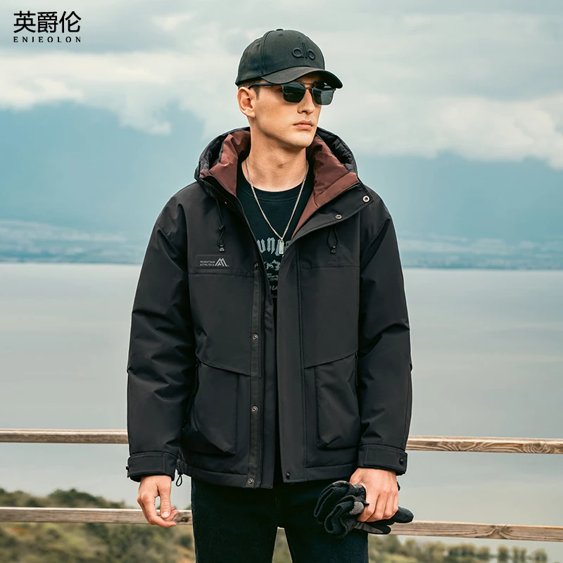 英爵伦90%绒子含量工装羽绒服男连帽外套冬季白鸭绒保暖冬装上衣