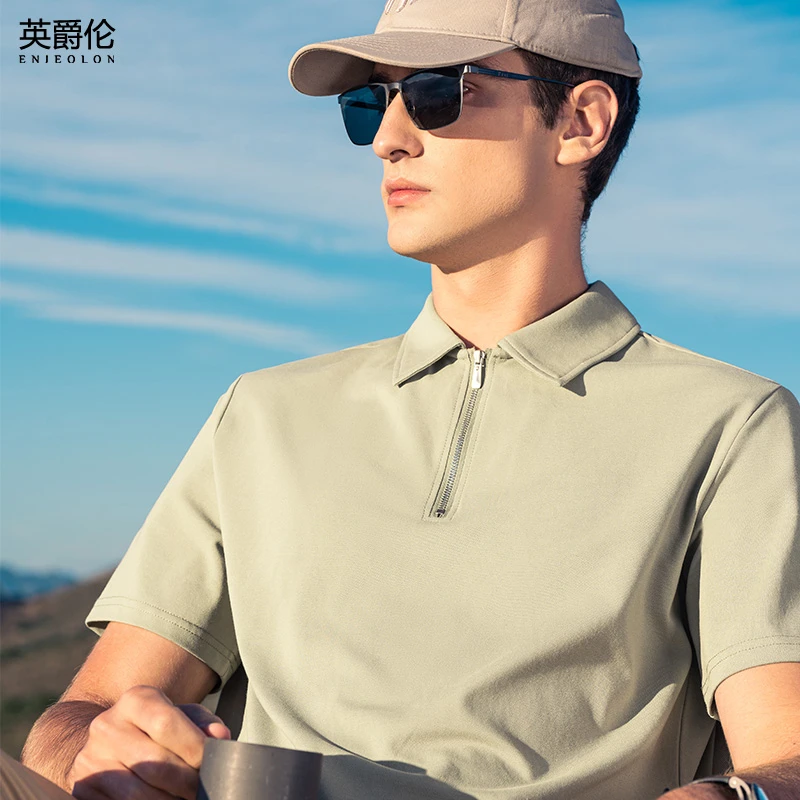 拉链设计 舒适百搭通勤透气短袖POLO衫立领 轻熟休闲半袖T3117