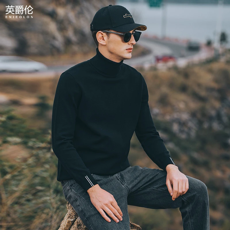 秋冬新款男士翻领毛衣 潮牌冬装保暖针织衫高领内搭MY3530