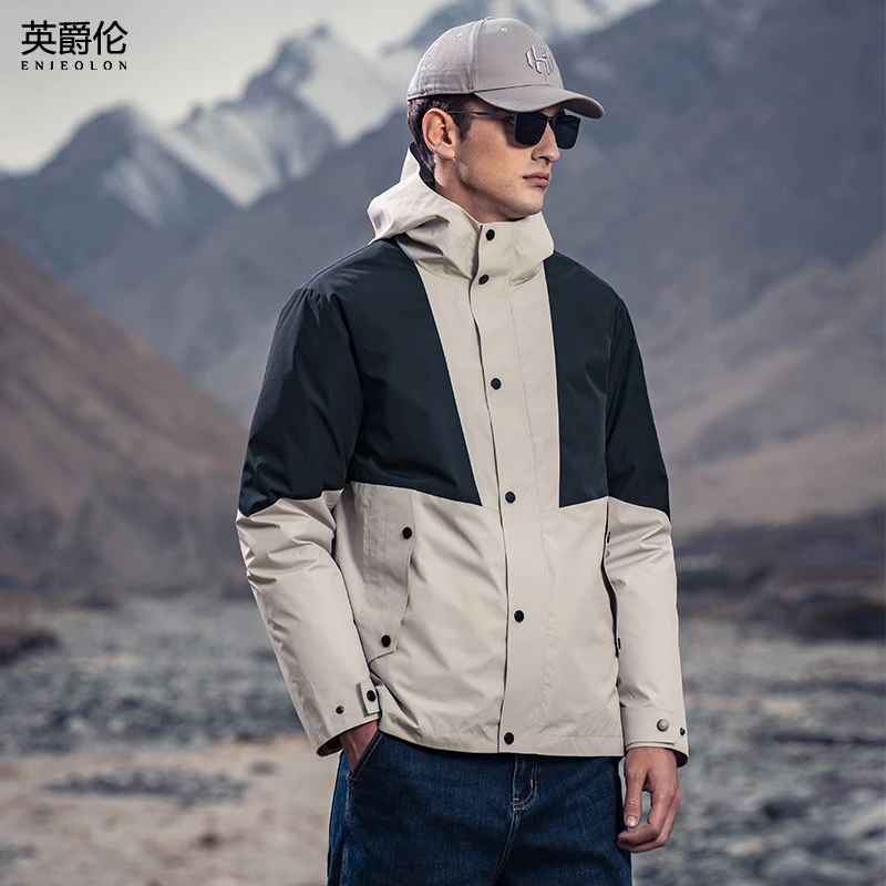【杜邦三防】英爵伦户外山系冲锋衣男防风防水连帽撞色登山服夹克