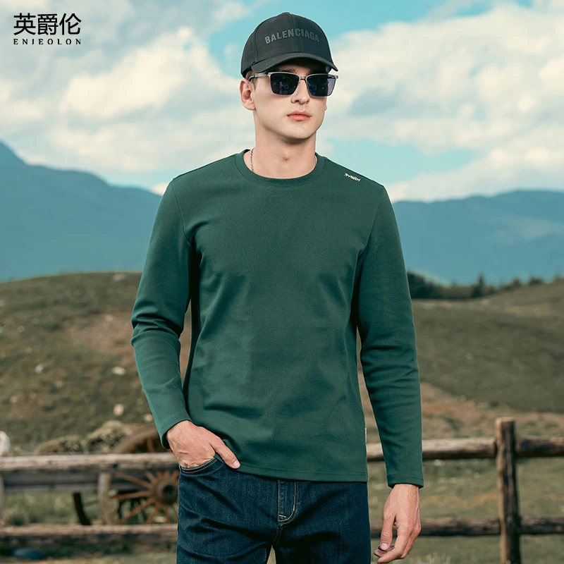 320G重磅长绒棉 圆领长袖T恤男休闲简约字母印花打底体恤RST9501
