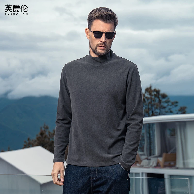 双面德绒半高领长袖T恤男士2025秋冬新款保暖内搭中领体恤RST3182