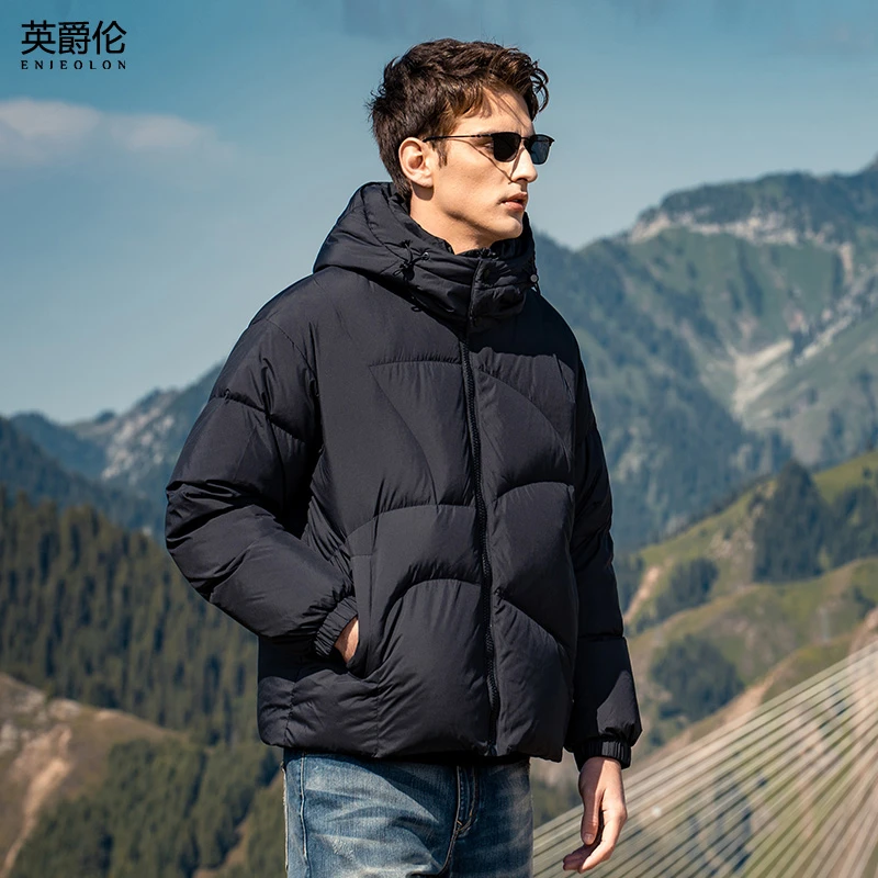 龙年穿搭白鸭绒羽绒服男士蓄热保暖短款外套可拆卸连帽上衣YR710