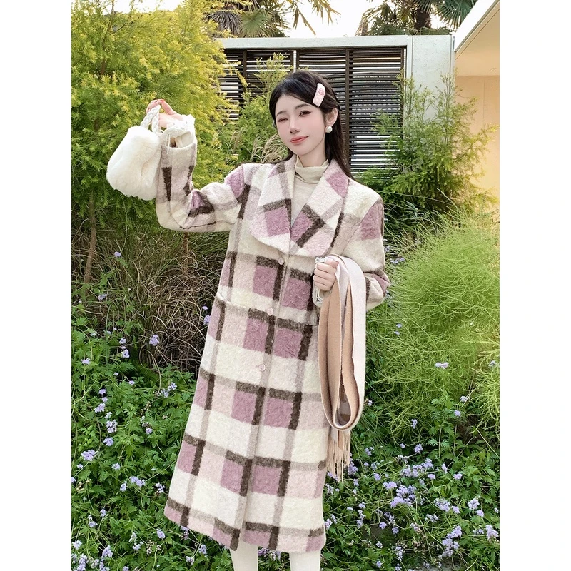 【雅乔定制 】复古格子中长款呢大衣外套DYLX-23108040