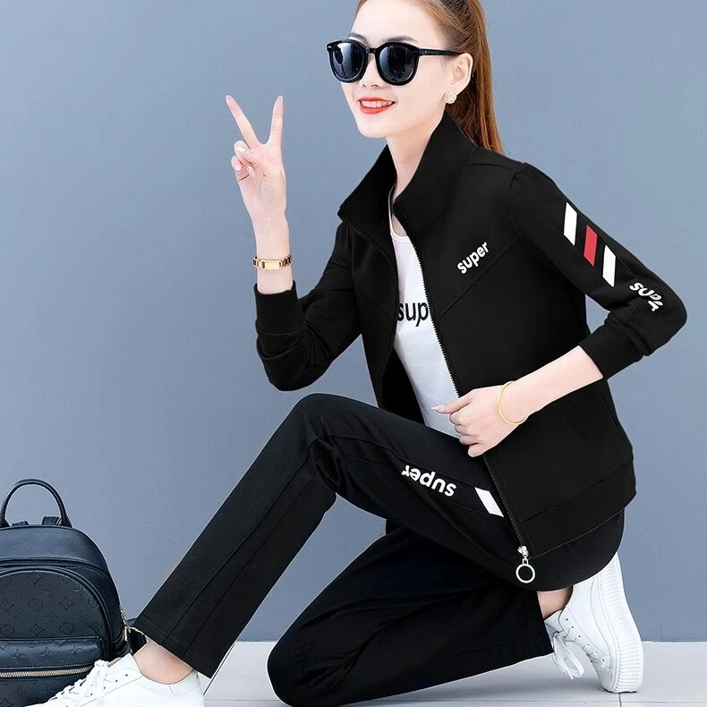 妈妈装套装女春秋夏季外套女潮ins大码女装新款休闲运动服三件套