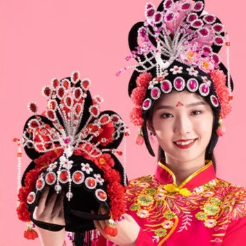 新款戏曲戏剧古典舞发饰花旦跳舞头饰广场舞蹈东北大秧歌头饰头花