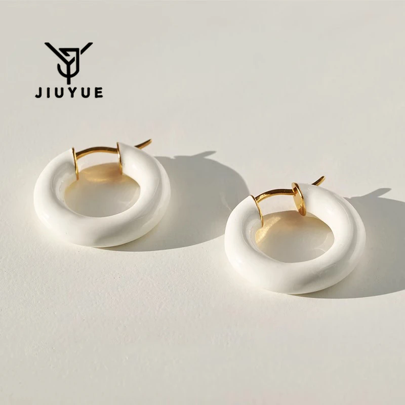 925银珐琅耳饰 黑釉珐琅耳环女士法式百搭时尚气质高级感纯银耳圈