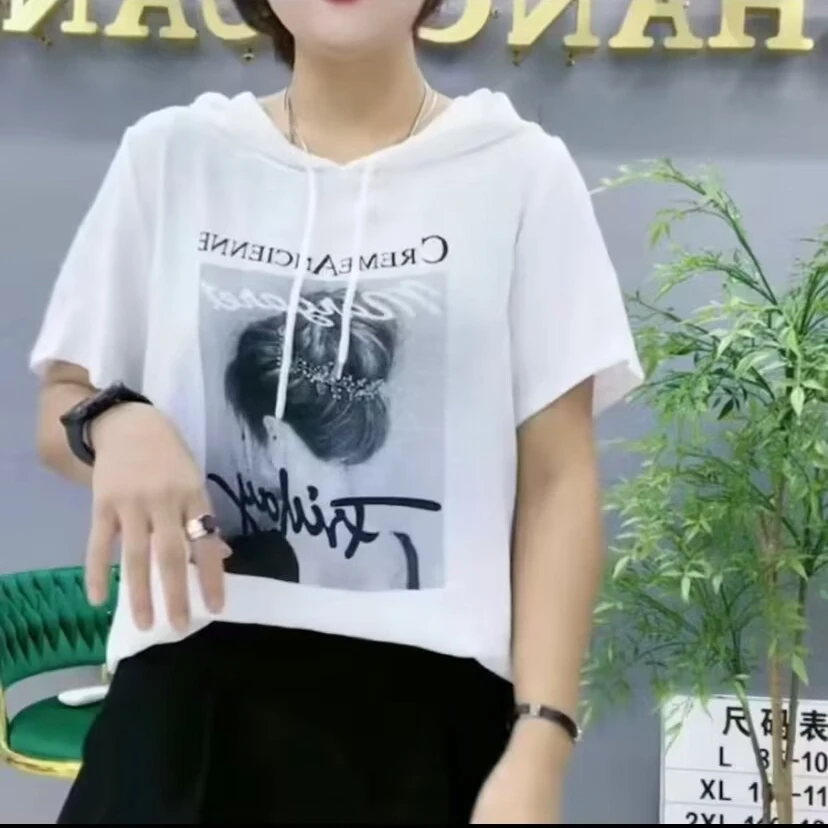 2024新款夏季休闲百搭时尚气质洋气显瘦T恤短袖上衣 连帽短袖6558