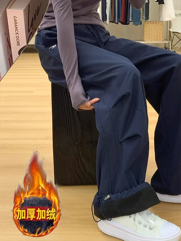 束脚登山运动冲锋伞兵工装裤女秋冬高腰显瘦可两穿宽松休闲阔腿裤