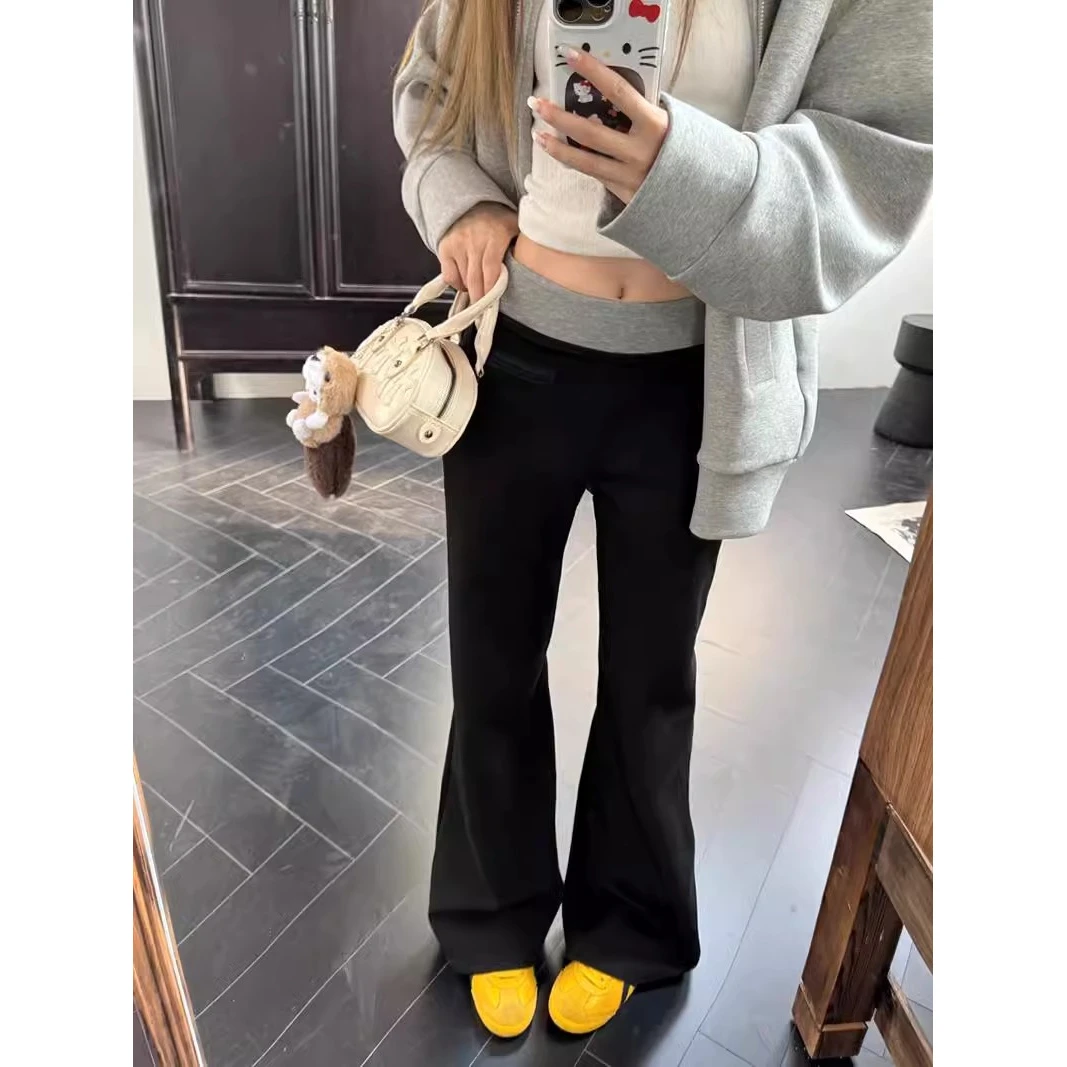 设计感腰头撞色休闲喇叭裤女秋冬2024新款高级感显瘦百搭直筒卫裤