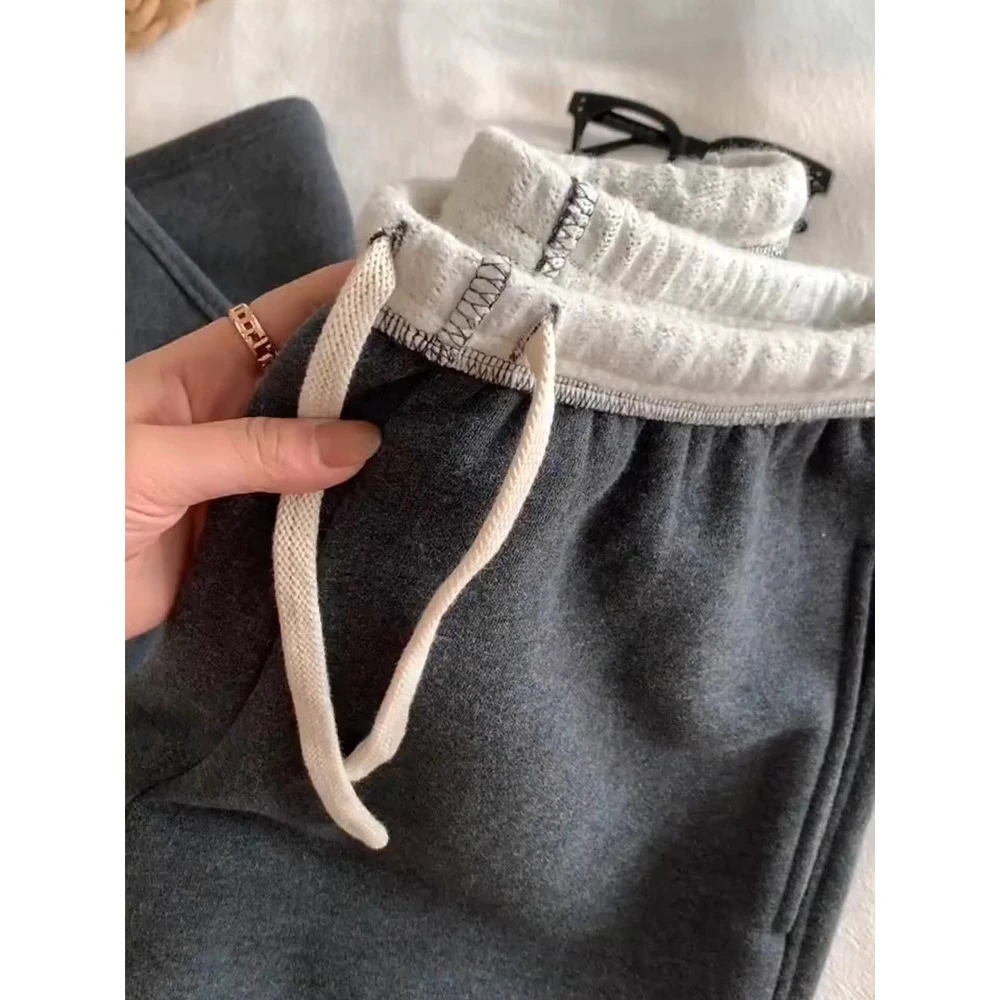 2024春秋新款撞色高腰慵懒风垂感拖地裤女宽松休闲显瘦阔腿直筒裤