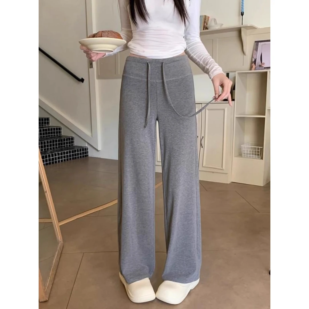 韩系慵懒风宽松休闲裤女秋冬2024新款直筒阔腿高腰运动垂感拖地裤