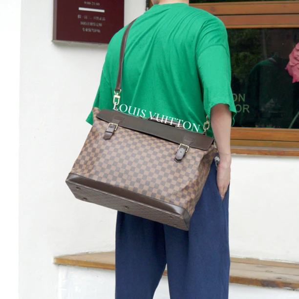 95新 LouisVuitton/路易威登 棕棋盘格百年限定复古贵气旅行包