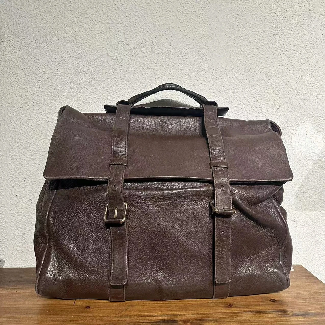 95新 BOTTEGA VENETA/葆蝶家 商务休闲男包 头层牛皮双带 邮差包